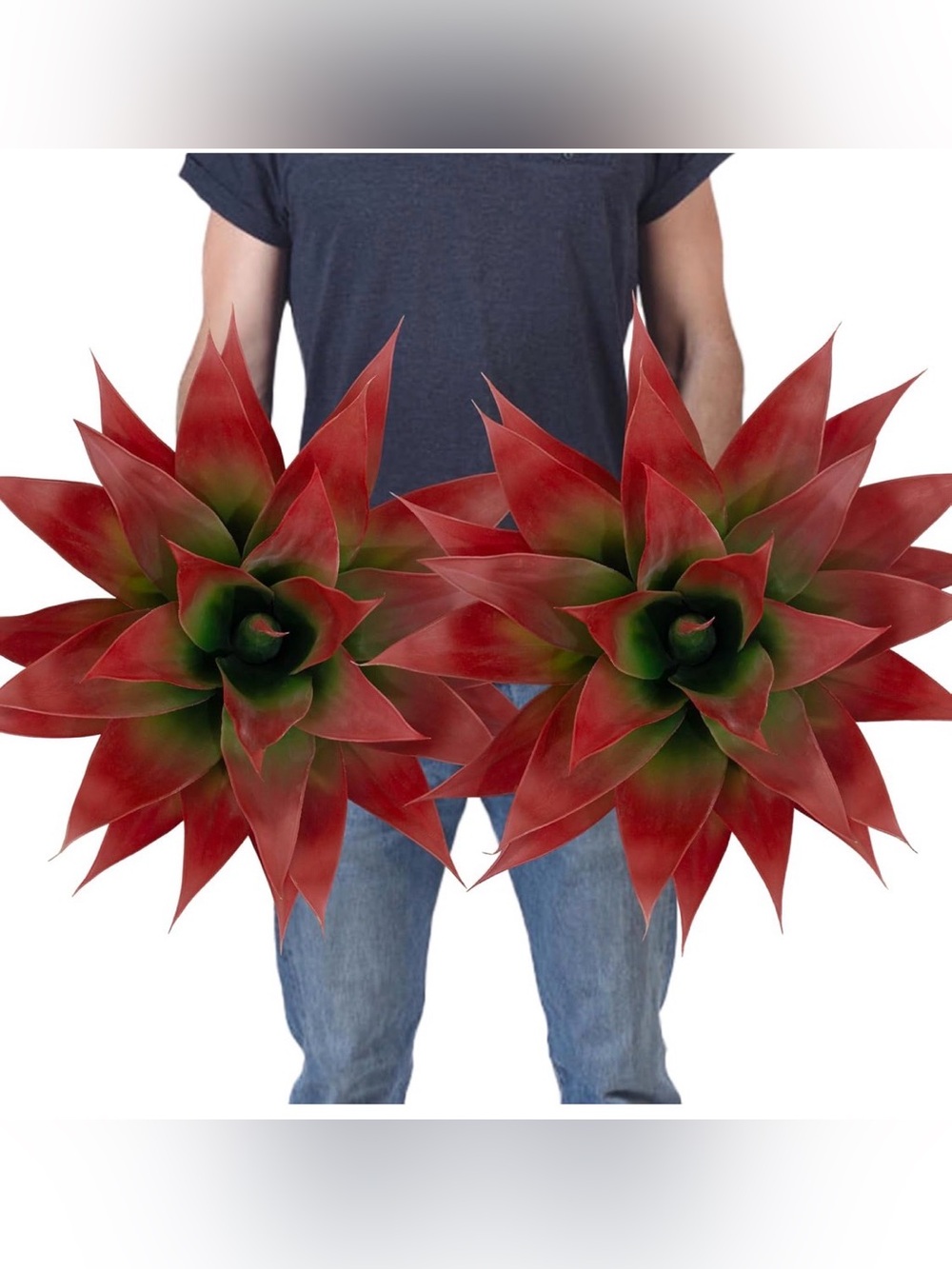 NWT Set of 2 Red Green Faux Agave Succulents 28" Realistic Outdoor UV Resistant